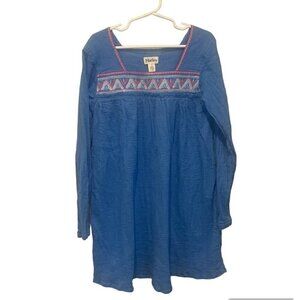 Hatley Girl's Dress Long Sleeve Sz 10 Blue Embroidery Seersucker